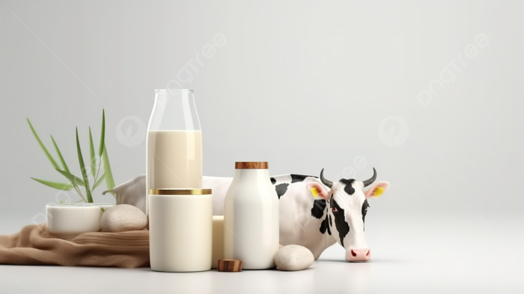 Buffalo Milk for Skin care brand having milk goodness along with a buffalo and bread with shiny background